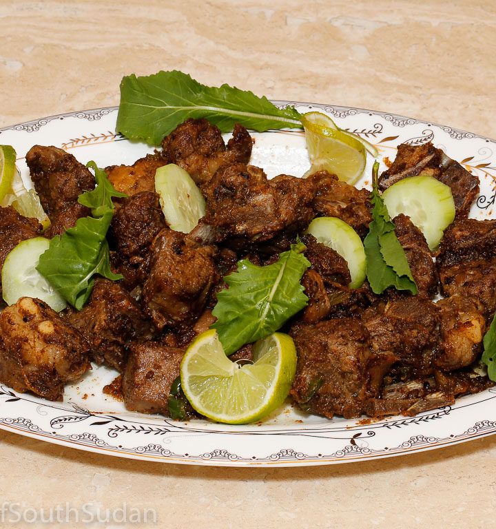 Pictured above is roasted lamb, called Shaiyah. Recipe from Taste of South Sudan, Sudanese food, South Sudanese food